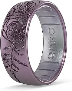 Enso Rings Etched Classic Silicone Rings - Etched Floral Collection - Comfortable And Flexible Design