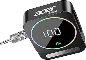 Acer Gadget Bluetooth Receiver For Car/Home/Wired Headphones, 3.5mm Aux, Drive & Listen Wirelessly, 16h Battery, Noise Cancellation, Auto Connect & Dual Pairing - Black