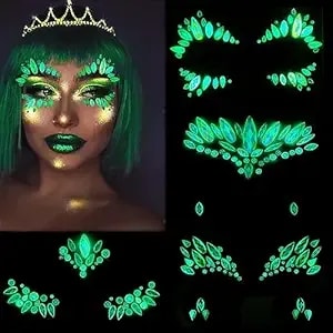 Face Gems 4 Sheet Face Jewels Stick On Rhinestones Stickers Luminous Crystal Face Stickers Gemstones Temporary Tattoo Gifts For Women Carnival Music Festival Party Rave Accessories (Luminous)