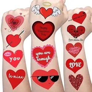 Red Heart Temporary Tattoos - 96pcs Valentine Day Tattoo Stickers Birthday Party Decorations Supplies Favors Decor Cute Temp Tattoos For Women Men Boys Girls