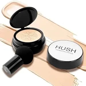 Hush Makeup Foundation - Glow Makeup Foundation For Older Women Warm - Infused Lightweight Foundation Cushion With Mushroom Applicator For Mature Skin, Hyaluronic Acid & Peptides, Natural Coverage