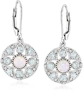Ross-Simons Opal And 1.70 Ct. T.W. Sky Blue Topaz Drop Earrings With .20 Ct. T.W. White Zircons In Sterling Silver