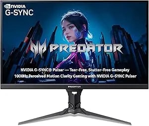 Acer Predator Gaming Monitor - 27" WQHD 2560 X 1440 IPS - Nvidia G-SYNC Pulsar With 1000Hz Perceived Motion Clarity - Up To 360Hz - 0.05ms - DCI-P3 90% - 1 X DP 1.4 & 2 X HDMI 2.1 - XB273U F5bmiiprzx