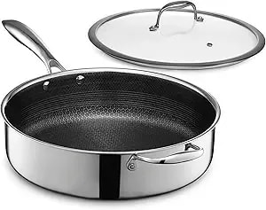 Hexclad 5.5 Quart Hybrid Nonstick Deep Sauté Frying Pan With Lid, Dishwasher And Oven-Safe, Induction Ready, Compatible With All Cooktops