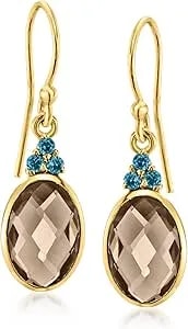 Ross-Simons 6.25 Ct. T.W. Smoky Quartz Drop Earrings With .20 Ct. T.W. London Blue Topaz In 18kt Gold Over Sterling