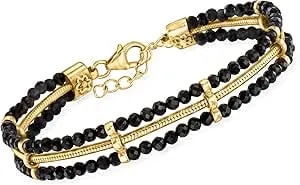 Ross-Simons 20.00 Ct. T.W. Black Spinel And Snake-Chain Bracelet In 18kt Gold Over Sterling. 7 Inches