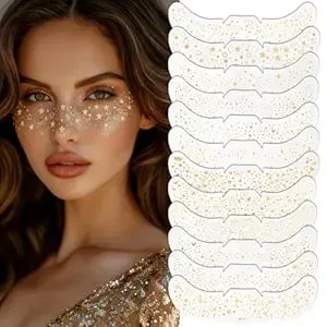 12pcs Glitter Freckles Face Tattoo, Gold Sparkle Freckles Makeup Patches For Women Girls, Waterproof Temporary Face Tattoos For Party Festival Concerts Rave Accessories