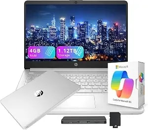 Hp Stream 14" Hd Laptop With Ai Copilot For Student & Business, Intel Processor n150, 4gb Ram, 1.12tb Storage (128gb Ufs + 1tb Docking Station), 1 Year Office 365, Wi-Fi 6, Win 11, Natural Silver