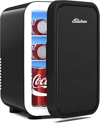 Beichen Mini Fridge,6 Liter / 8 Can Small Fridge For Bedroom, Car, Office - Cooler & Warmer For Food, Drinks, Skincare,Energy Saving, Low Noise,110v Ac/12v Dc,Compact & Portable,Black