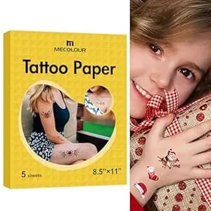 Mecolour Printable Temporary Tattoo Paper 8.5"x11"-5 Sets For Inkjet Printer Diy Image Transfer Decal Paper For Skin, For Halloween, Celebrate Festivals, Parties, Birthday Bashes,New Year