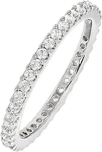 Amazon Essentials Rhodium Plated Single Row Pave Stackable Eternity Ring Size