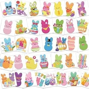 Howaf 96pcs Easter Bunny Peeps Temporary Tattoos, Rabbits Tattoo Stickers For Kids Easter Party Supplies, Easter Eggs Tattoo Stickers Easter Face Tattoos Easter Gift Bag Filler
