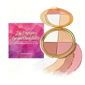 Eye & Cheek Palette, 4-In-1 Eyeshadow Face Blush Highlighter Palette, Shimmer Shine Shades For Eyes Cheeks Contour Powder Makeup Palettes Kit For Women