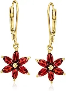 Ross-Simons 2.10 Ct. T.W. Garnet Flower Drop Earrings In 18kt Gold Over Sterling
