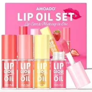 Amoado Lip Oil, Tinted Lip Glow Oil – Hydrating & Nourishing, Lip Oils Gift Set, Fruity Lip Oils Gloss Non-Sticky & Glossy Finish, 4 Colors Lip Gloss For Girls And Women - Party Favor