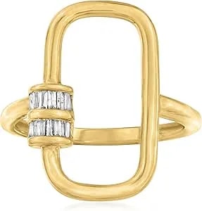 Ross-Simons 0.10 Ct. T.W. Tapered Baguette Diamond Oval Carabiner-Link Ring In 18kt Gold Over Sterling