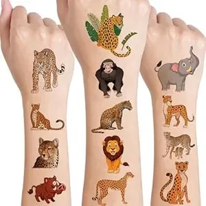 12 Sheets Jungle Animal Temporary Tattoos Stickers, Cheetah Birthday Party Supplies Jungle Theme Party Favors Gifts Safari Birthday Decorations Fake Tattoos Stickers Jungle Themed Goody Bag Stuffers