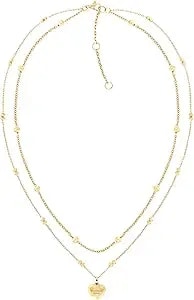 Tommy Hilfiger Women’S Double Chain Heart Necklace With Enamel Stripe