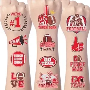 Gameza Red Team Spirit Temporary Tattoos - 156pcs Glitter Football Red Spirit Week Party Favors Supplies, Football Team Tattoo Stickers Decorations For Classroom Sports Cheerleading Games Rewards