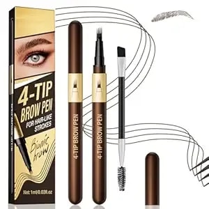 Eyebrow Pencil For Women,4-Tip Microblading Eyebrow Pen With 1 Brow Brushes, Waterproof&Sweatproof For Women To Effortlessly Create Natural Hair-Like Strokes, All-Day Wear,Gifts For Girls,Brown