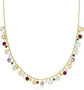Ross-Simons 12.40 Ct. T.W. Multi-Gemstone Necklace In 18kt Gold Over Sterling. 18 Inches