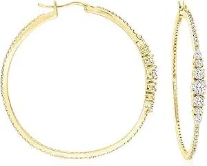 Ross-Simons 1.70 Ct. T.W. Cz Hoop Earrings In 18kt Gold Over Sterling