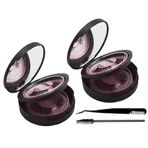 2 Pcs Eyelash Storage Case With Mirror – 2-Layer Circle Lash Box, Travel-Friendly Organizer With Lash Holder & Disposable Mascara Brushes (Black)