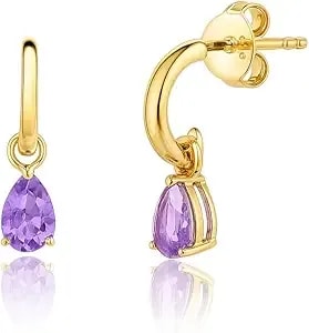 Amazon Essentials 14k Gold-Plated Pear-Shaped Birthstone Drop Earrings