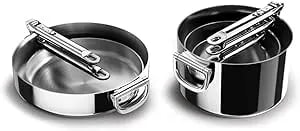 Joseph Joseph Space Steel 8-Piece Stainless Steel Sauce Pan Set With Lids, Nesting With Folding Handles, Induction & Oven Safe