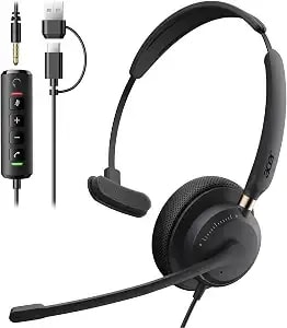 Acer Usb Headset With Microphone, Clear Sound Quality For Call ＆ Meetings, Wired Computer Headset For Pc Laptop, Single Ear Headset For Office, Work, Teams And Call Center Use - Usb-A/C & 3.5mm