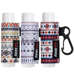 Heyskay 3pcs Lip Balm Holder Sleeves Chapstick Holder Keychain Lip Gloss Holder Keychain Elastic Sleeves (Boho Pattern)