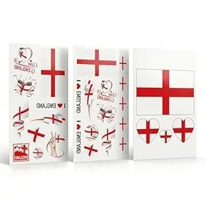 20 Sheets England Flag Temporary Tattoos For World Cup 2026, Waterproof Tattoo Stickers For Face & Body, Non-Toxic National Tattoos, Soccer Party Supplies & World Cup 2026 Merchandise