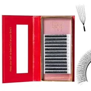 Decemars U Shaped 10d Eyelash Extensions Supplies Easy Fans Double Tips 5d Russian Volume Crisscross Eyelashes Natural Soft Yy Lash Extensions Handwoven Mesh Wispy Clusters Matte Black-0.07mm-C-11mm