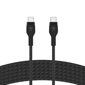 Belkin Boostcharge Pro Flex Braided USB-C To USB-C Cable (3M/10FT), USB-IF Fast Charging Cable For Iphone 16 Series, Macbook Pro, Ipad Pro, Galaxy S25, S24, Nintendo Switch 2 & More - Black