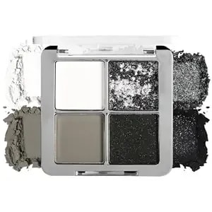 Black Gray Smokey Eyeshadow Palette 4 Colors, White Gray Matte & Black Shimmer Glitter Finishes, High-Pigment Eye Makeup, For Goth & Smokey Lovers Halloween Parties & Daily Wear