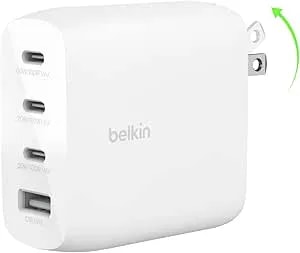 Belkin 112W 4-Port Gan USB C Charger Block, USB-C Power Delivery Super Fast Charging & USB-A Port, Macbook, Samsung Galaxy S25, Apple Iphone 17, Air, Ipad, Google Pixel, Nintendo Switch 2, Etc., White