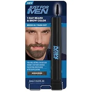 Just For Men 1-Day Beard & Brow Color, Temporary Color For Beard And Eyebrows, For A Fuller, Well-Defined Look, Up To 30 Applications, Medium Brown (Packaging May Vary)
