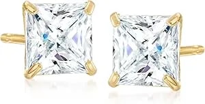 Ross-Simons Princess-Cut Cz Stud Earrings In 14kt Yellow Gold