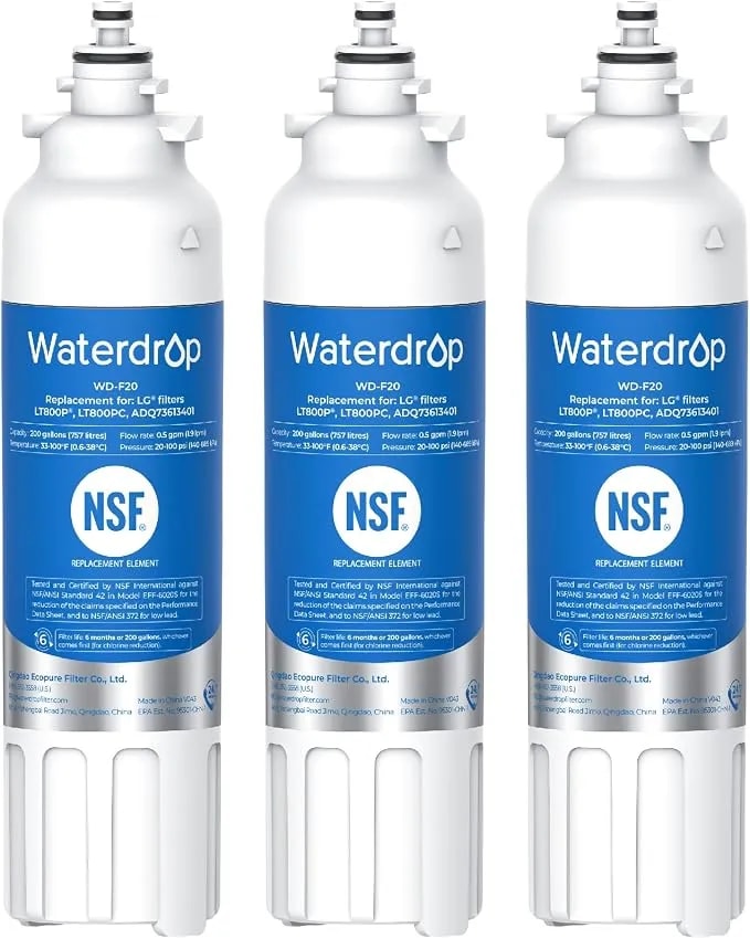 Waterdrop adq73613401 Water Filter Replacement For Lg® lt800p®, 3 Pack - Enhances Ph, Replacement For Lg® lt800p®, adq73613402, adq75795104, lsxs26326s, lmxc23746s, lsxs26366s, lsxs26386d