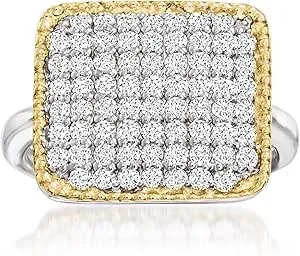 Ross-Simons 1.00 Ct. T.W. Cz Square-Top Ring In Sterling Silver And 14kt Gold
