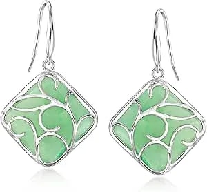 Ross-Simons Jade Drop Earrings In Sterling Silver