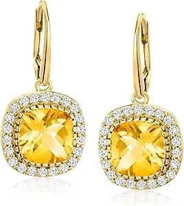 Ross-Simons 7.50 Ct. T.W. Citrine And 1.30 Ct. T.W. White Topaz Drop Earrings In 18kt Gold Over Sterling