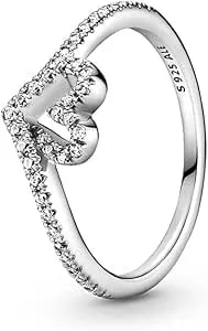 Pandora Sparkling Wishbone Heart Ring