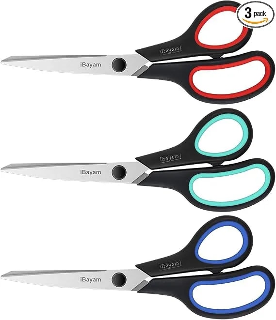 Ibayam 8.5" Heavy Duty Scissors All Purpose For Office School Crafts Sewing - 3-Pack, Ultra-Sharp 2.5mm Stainless Blades, Comfort Grip Handles, Left & Right Handed – Teacher Desk & Classroom Must-Have