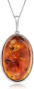 Ross-Simons Oval Cognac Amber Pendant Necklace In Sterling Silver