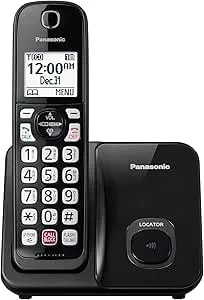 Panasonic Cordless Phone With Advanced Call Block, Bilingual Caller ID, Easy To Read Large High-Contrast Display, Expandable System With 1 Handset, KX-TGD810B (Black)