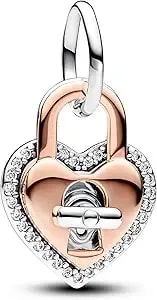 Pandora Two-Tone Twistable Heart Padlock Double Dangle Charm 783079c01