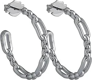 Harley-Davidson Women'S Link & Length Chain Hoop Earrings - Sterling Silver