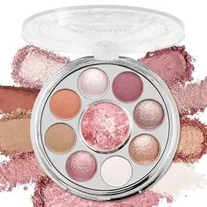 Ucanbe Baked Eyeshadow & Blush Palette, High Pigmented Blendable Matte Shimmer Rose Pink Eye Shadow & Cheek Makeup Palette, Rotating Compact Design Makeup Gift, 02 Whispered Rose