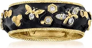 Ross-Simons 0.20 Ct. T.W. White Topaz And Black Enamel Bumblebee Ring In 18kt Gold Over Sterling